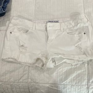 White distressed denim stretchy shorts